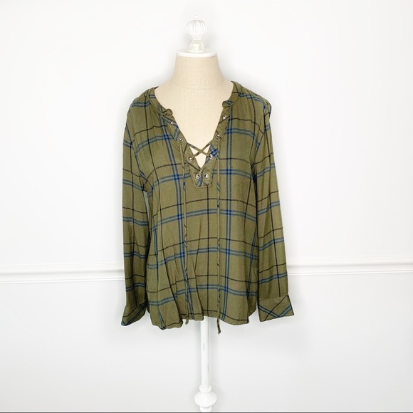 Sanctuary Tops - Sanctuary Plaid Tie Up Long Sleeve Blouse